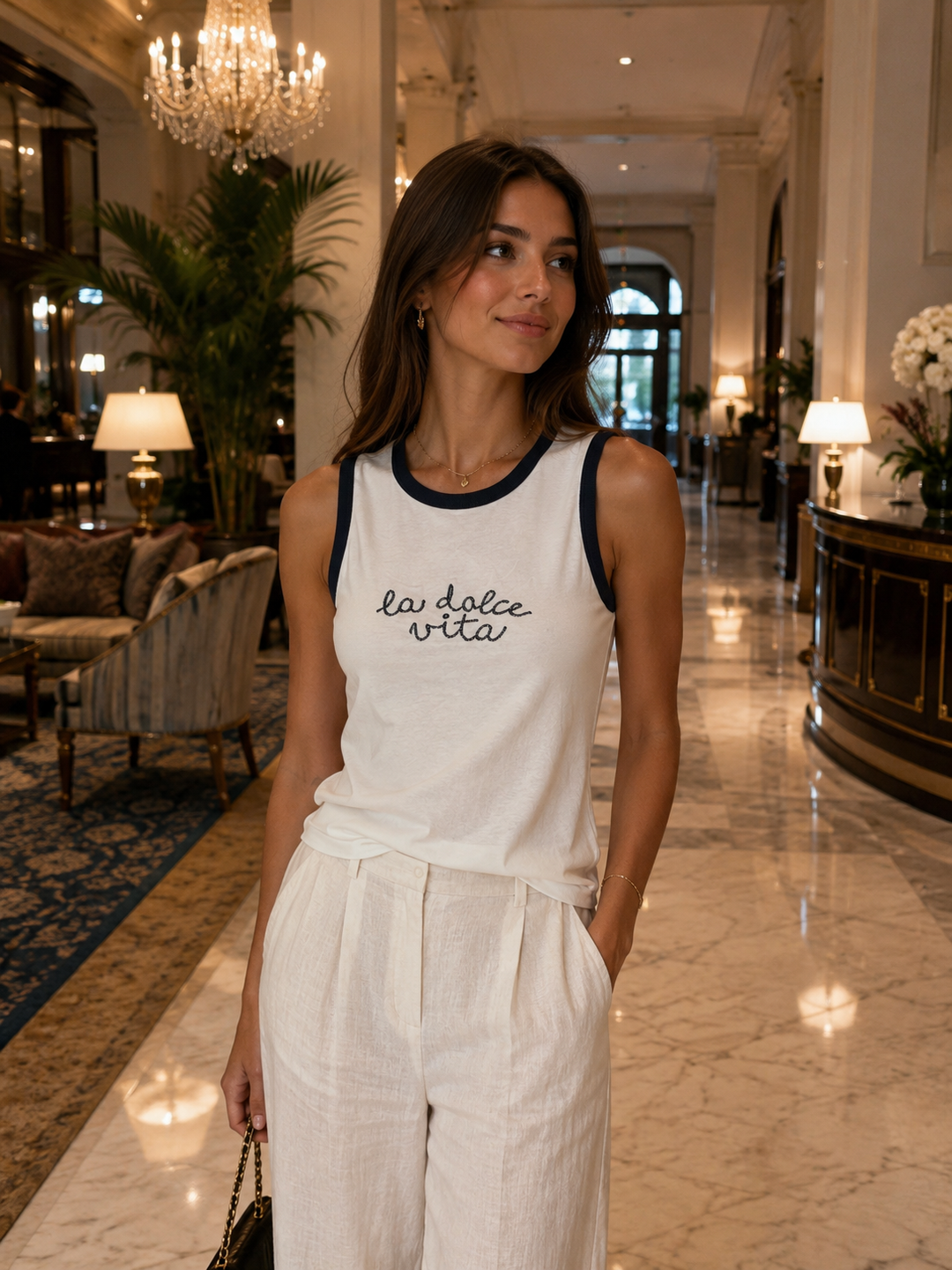 La Dolce Vita Vest Top - Navy/Beige