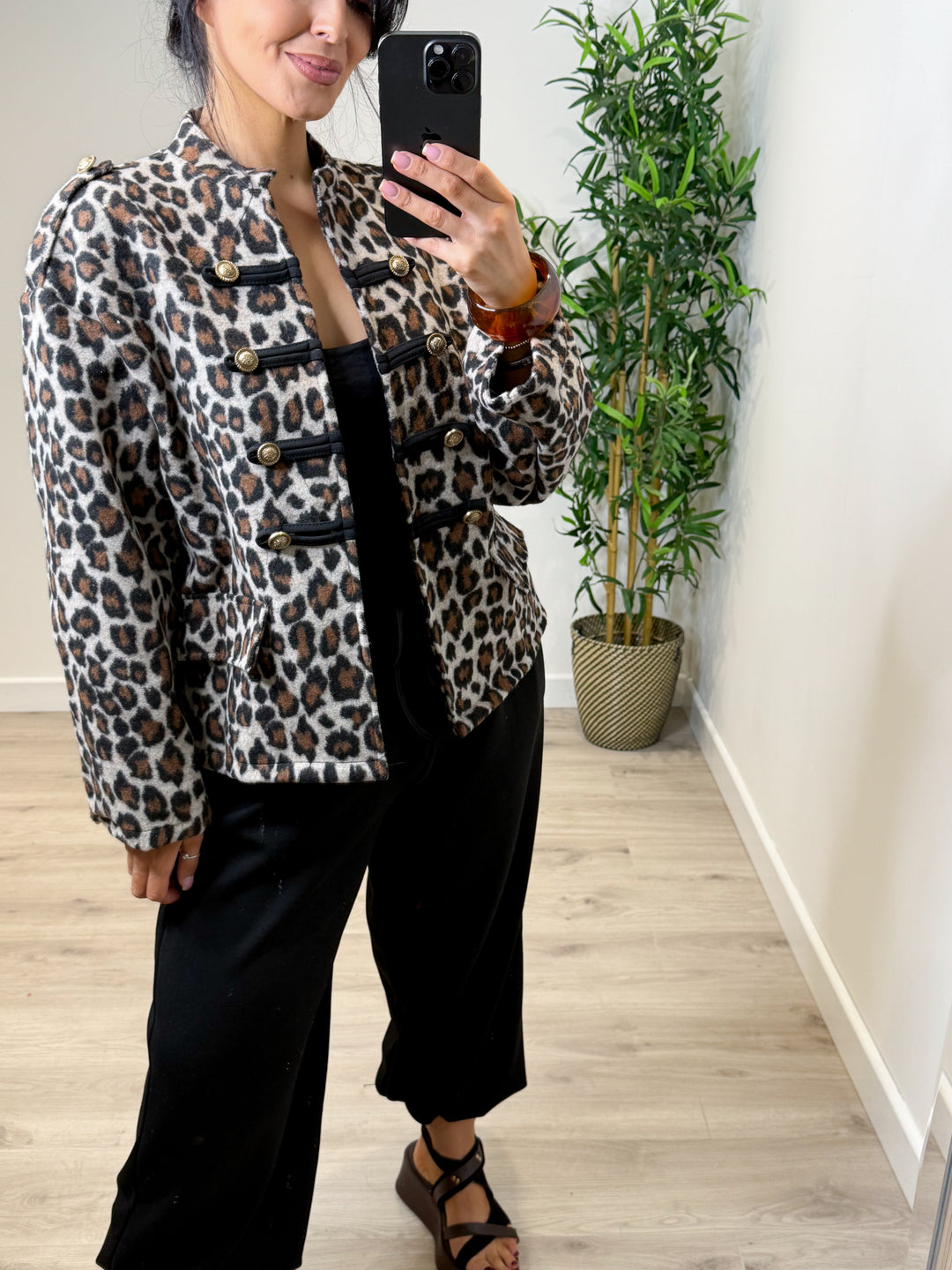 Leopard Fleece Military Jacket