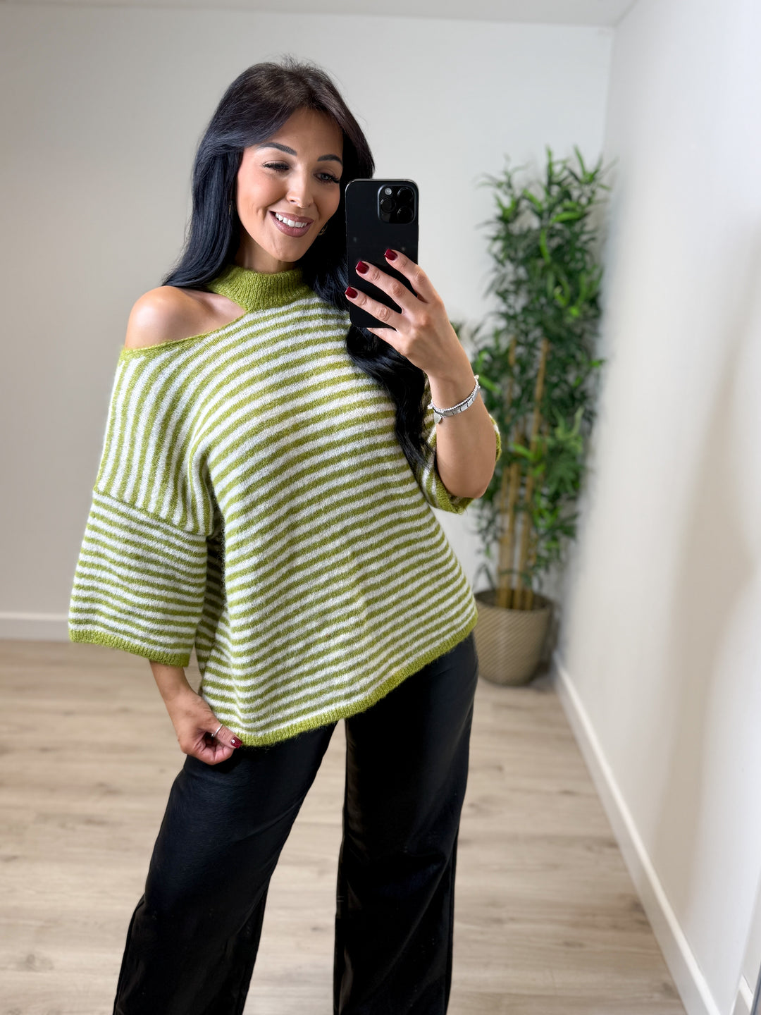 Slash Stripe Neck Top - Lime