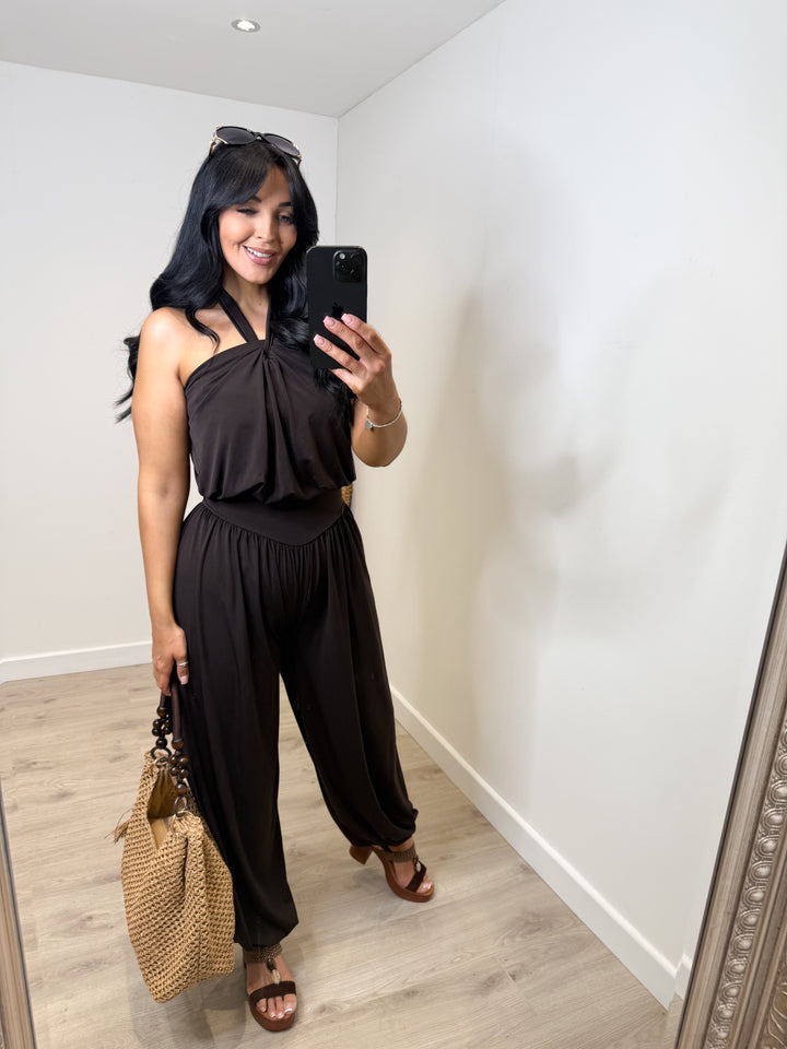 Cody Halter Neck Jumpsuit - Chocolate