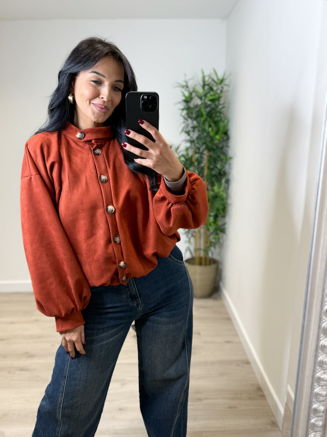 Stacey Faux Suede Jacket - Rust