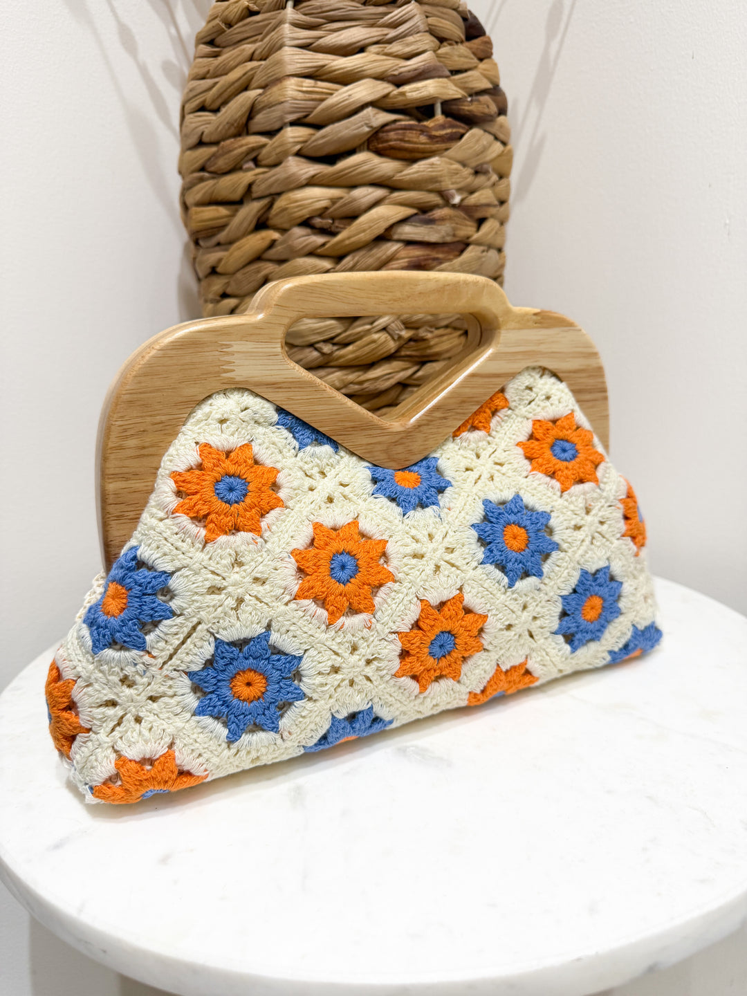 Flower Crochet Bag - Blue/Orange