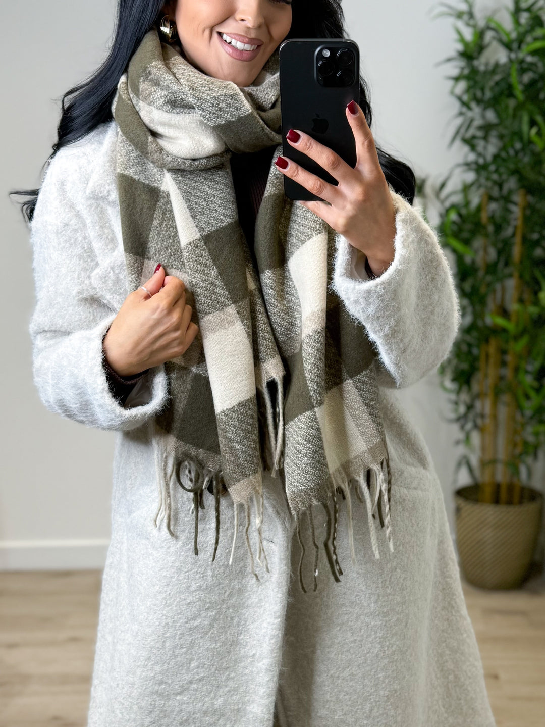 Una Checked Scarf - Khaki Green