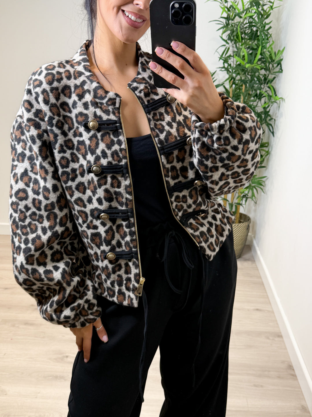 Leopard Fleece Bomber Jacket
