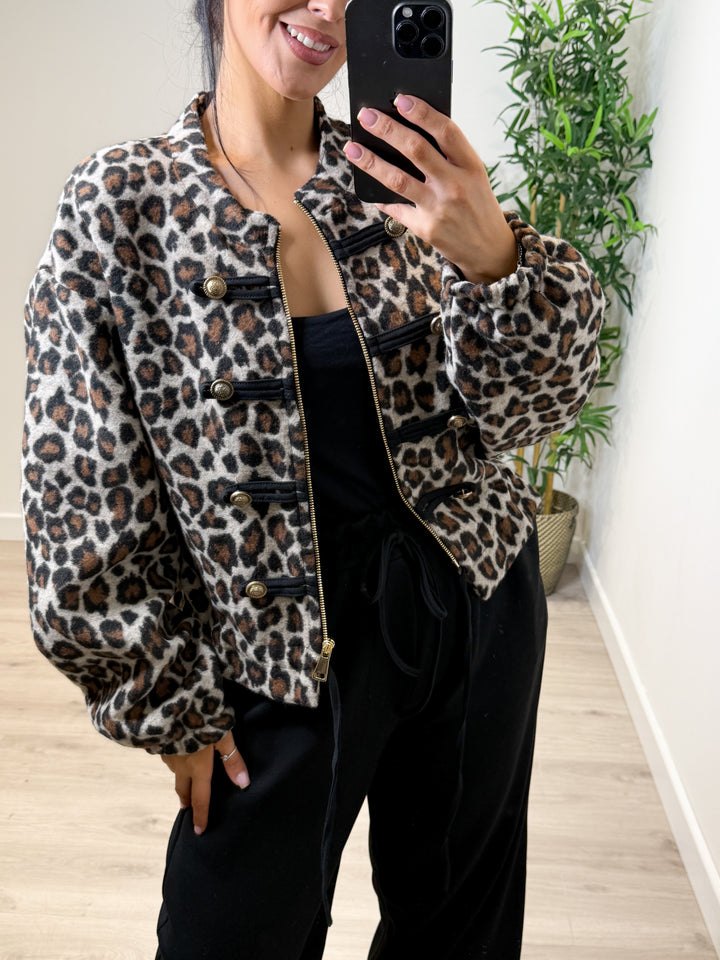 Leopard Fleece Bomber Jacket