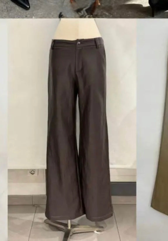 PU Wide Leg Trousers - Chocolate