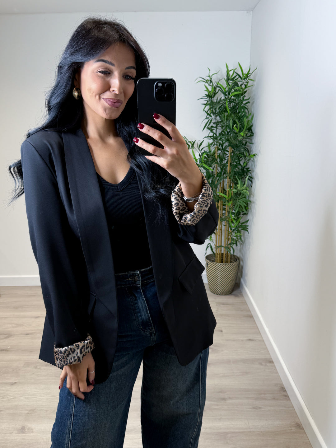 Leopard Lined Blazer - Black