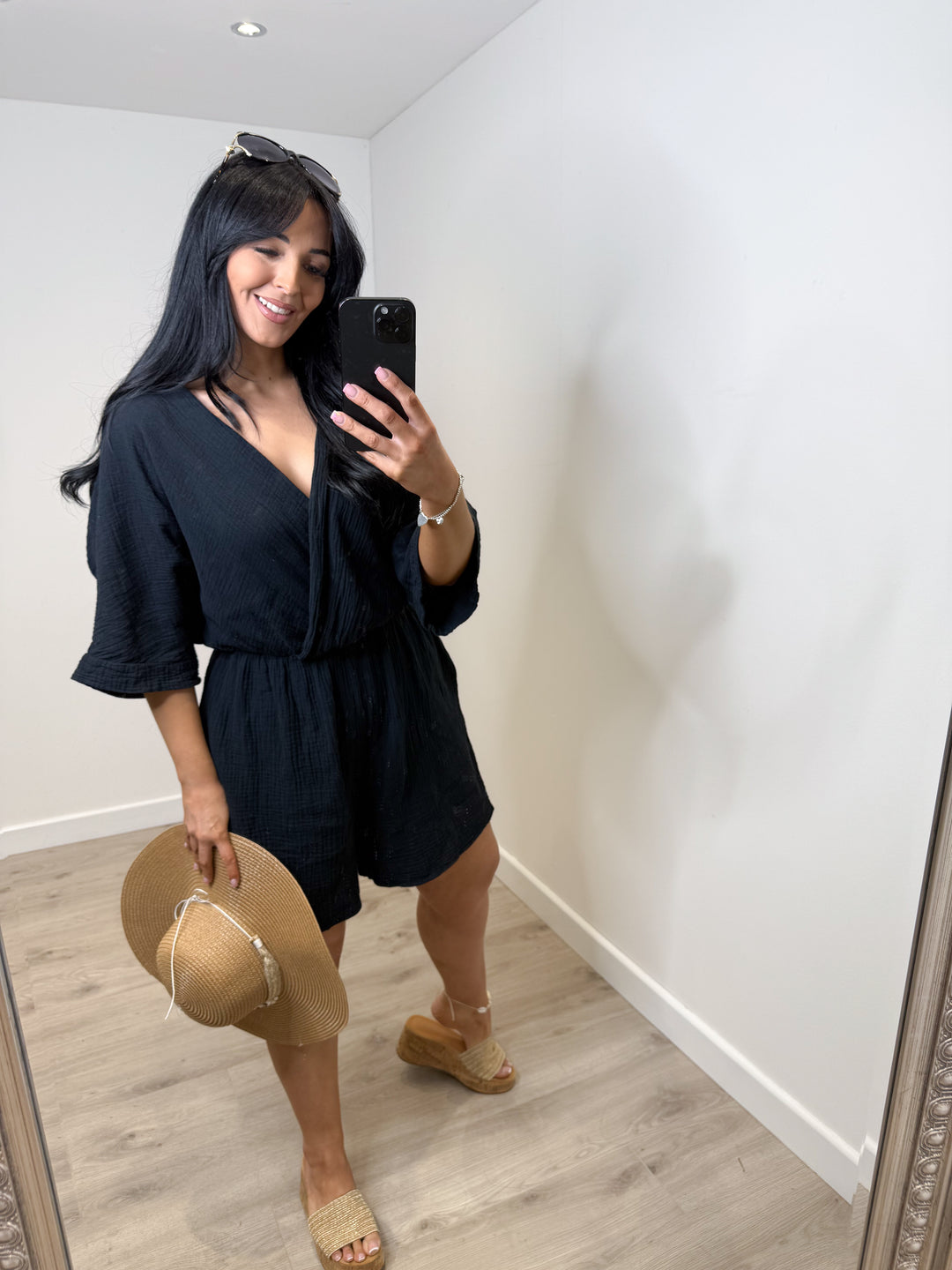 Cheesecloth Playsuit - Black