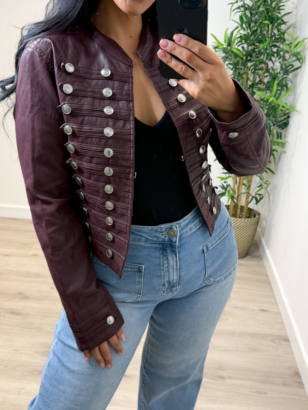 PU Military Jacket - Plum