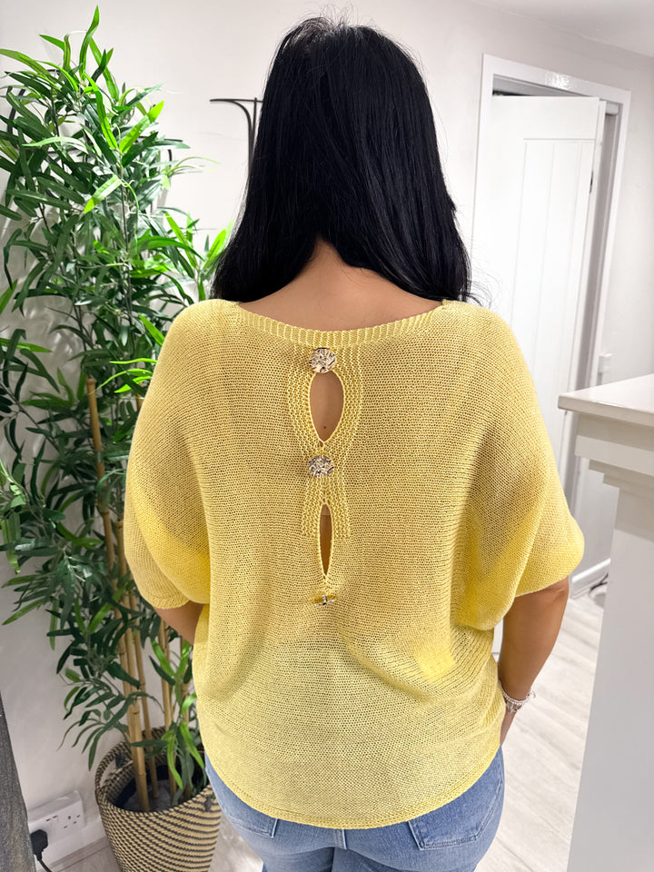 Gold Button Back Top - Yellow
