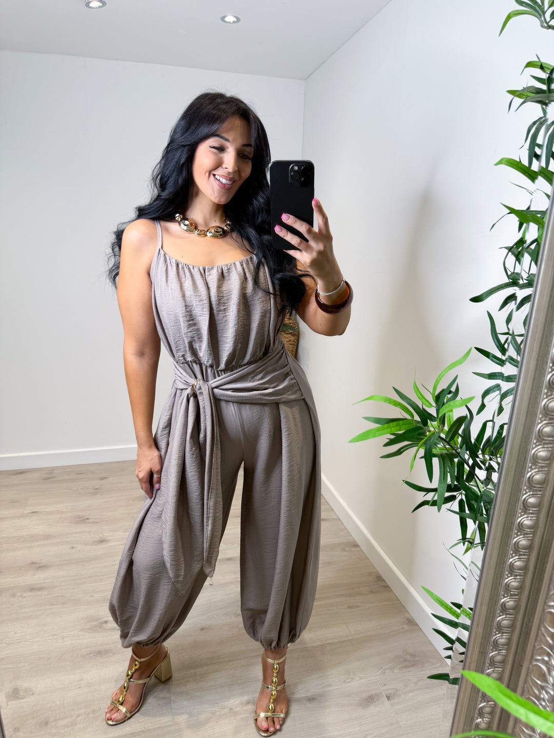 Plain Wrap Jumpsuit - Mocha