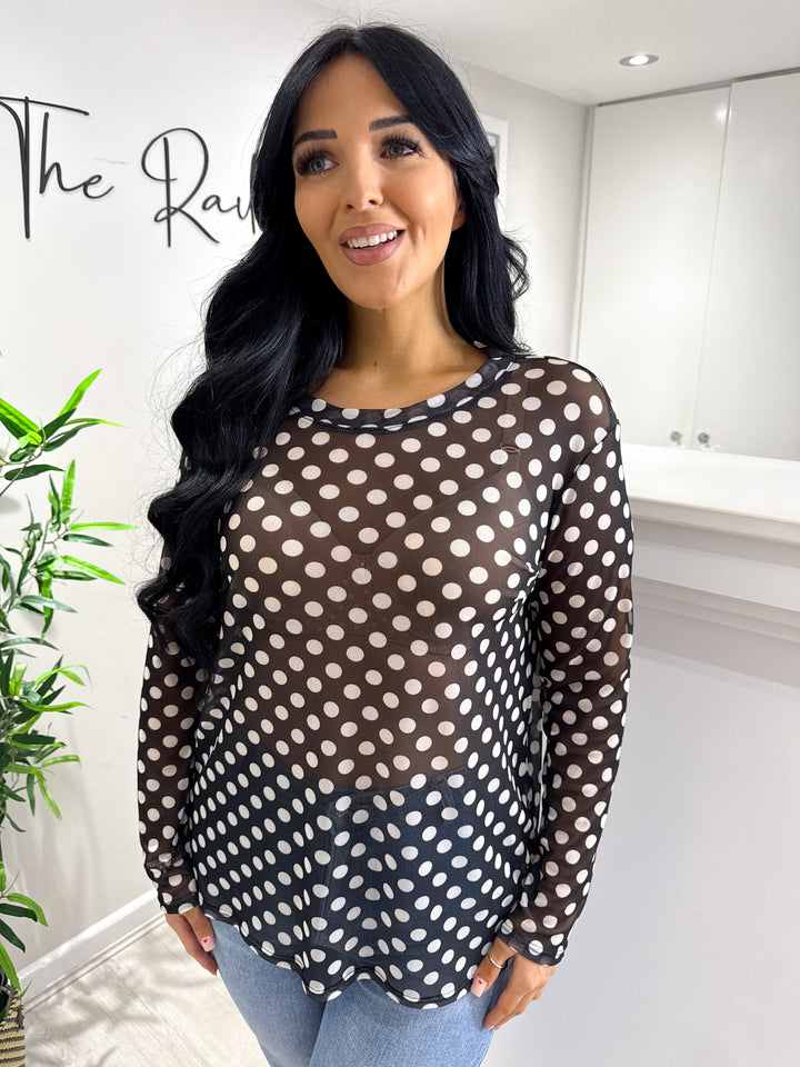 Polka dot Mesh Top - Black/White