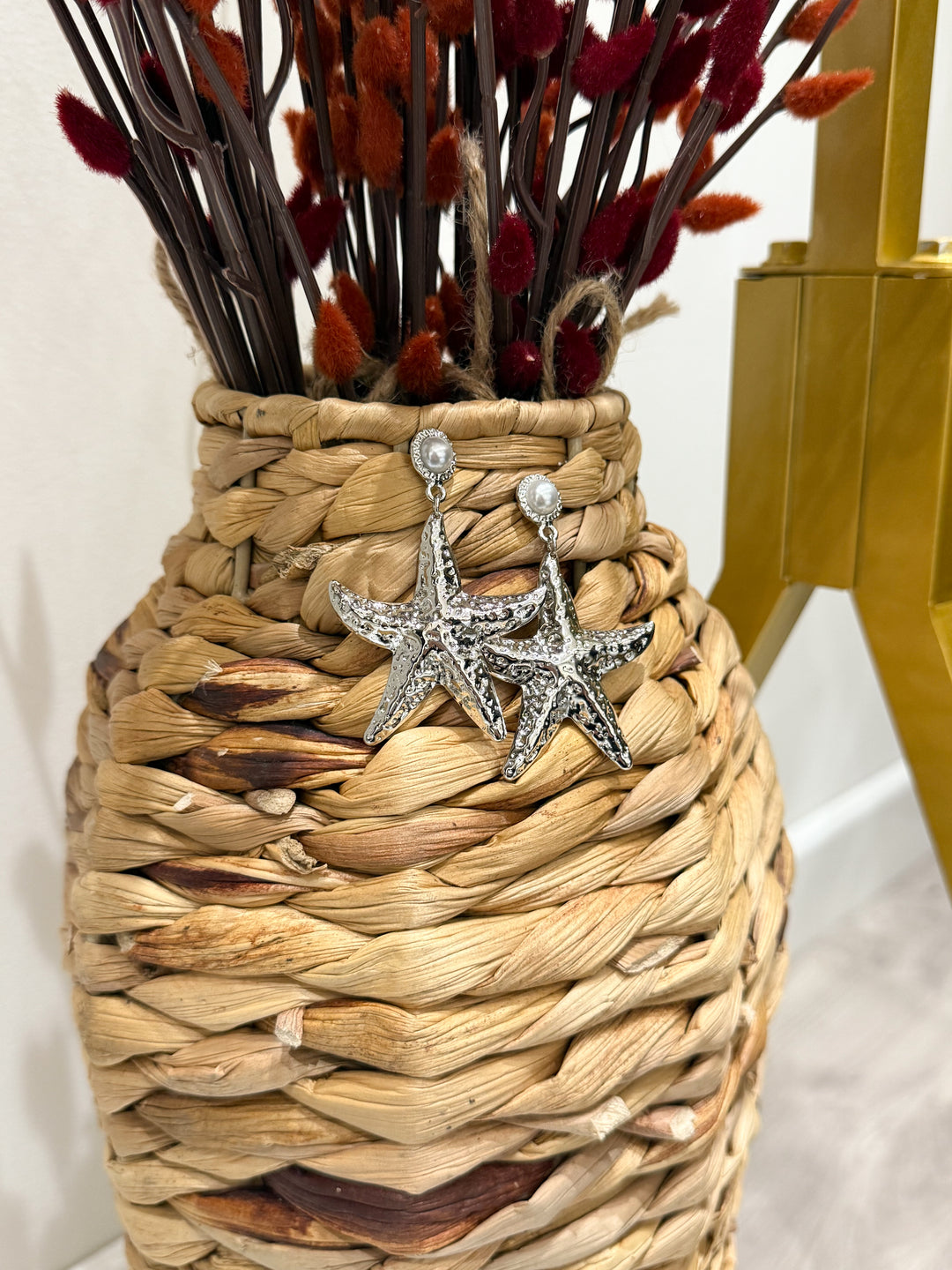 Silver Starfish Earrings With Pearl