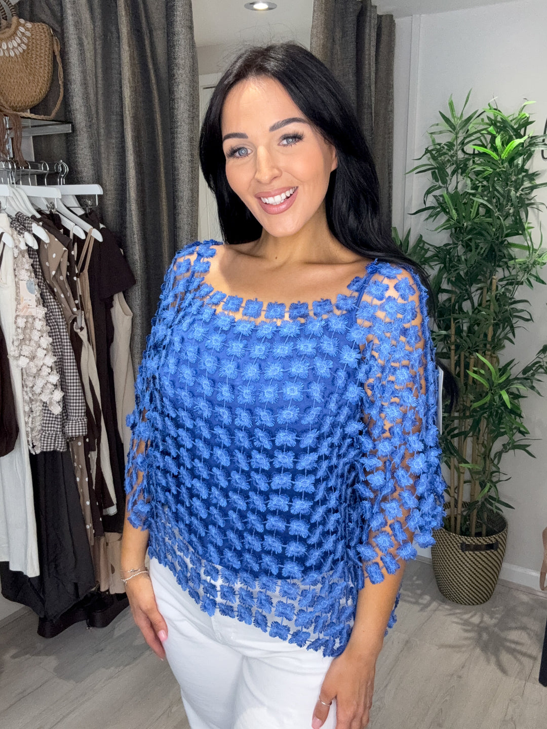 Daisy Metallic Top With Vest - Royal Blue