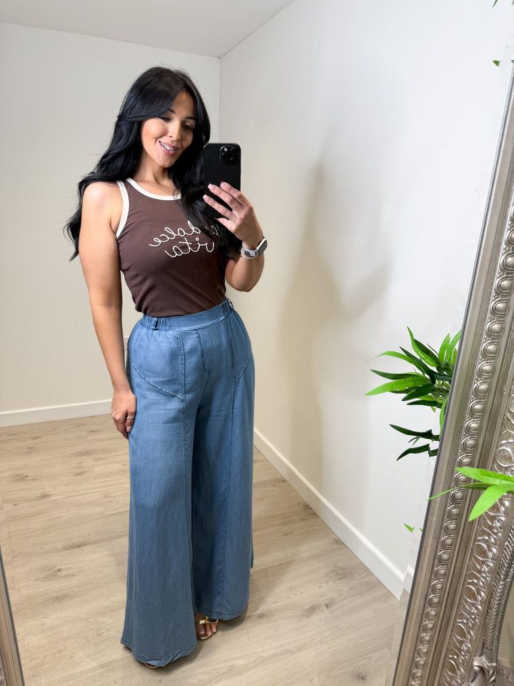Denim Wide Leg Palazzo Pants