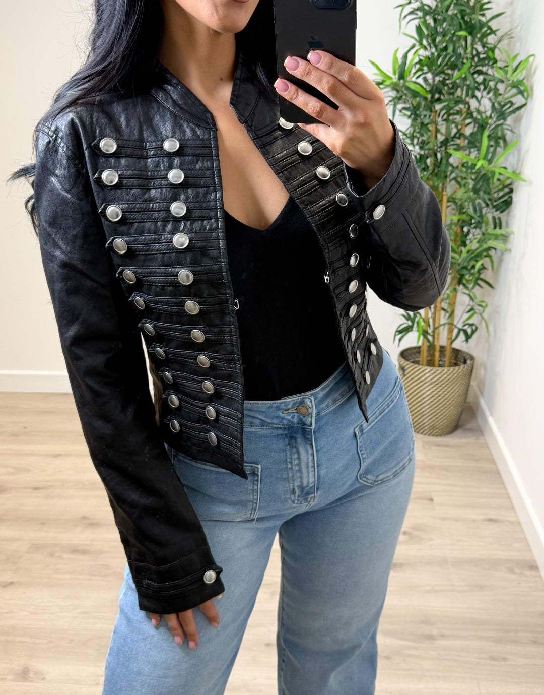 PU Military Jacket - Black