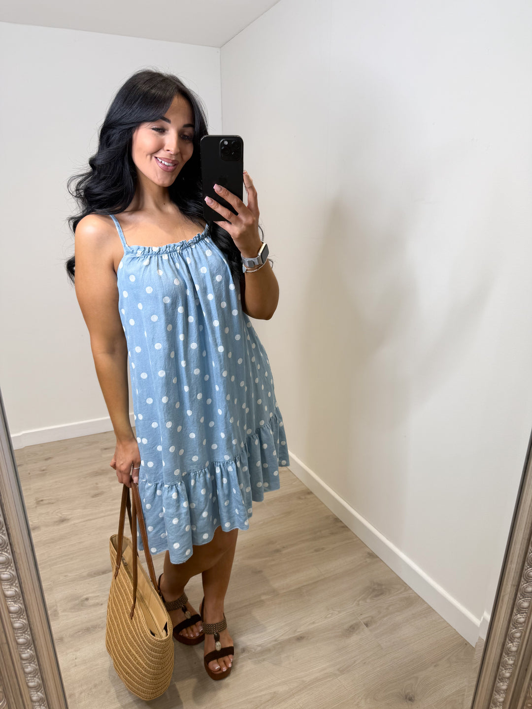Polka Dot Sun Dress - Light Denim