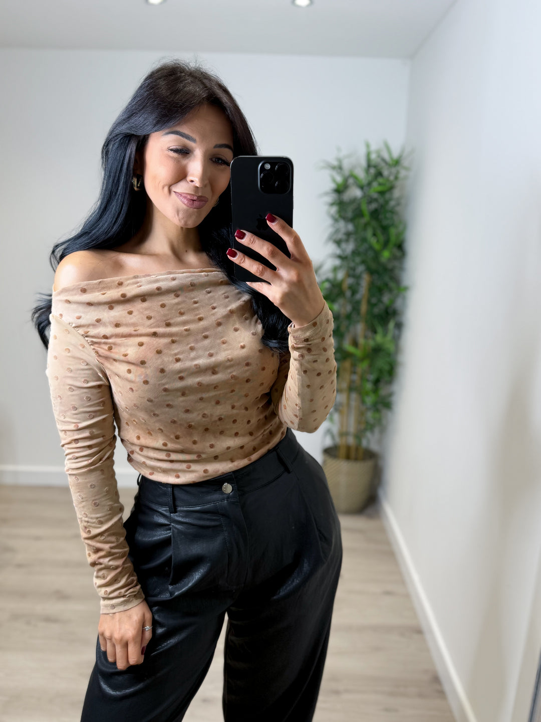 Amber Polka Dot Top - Beige