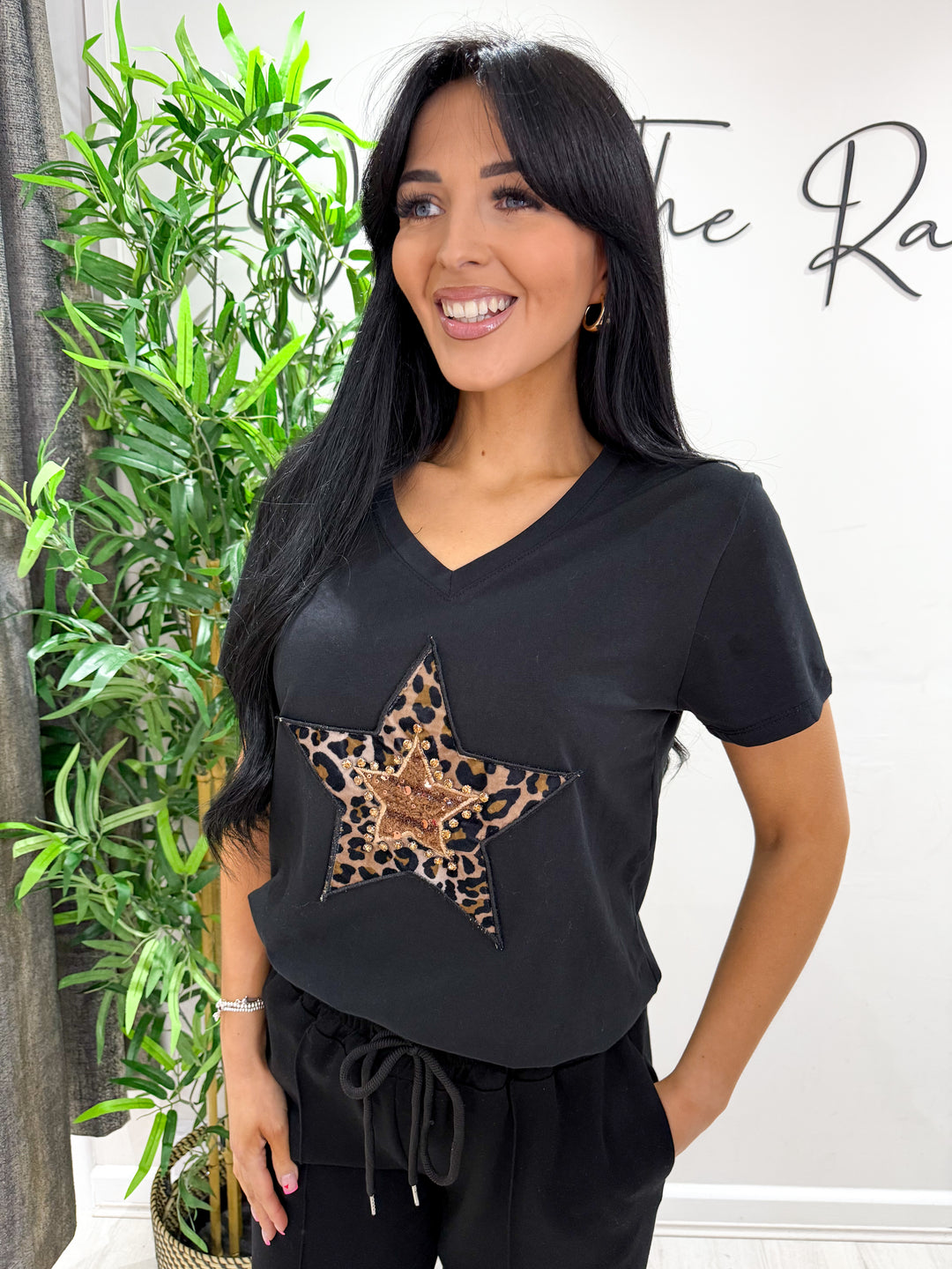 Leopard Star Top - Black