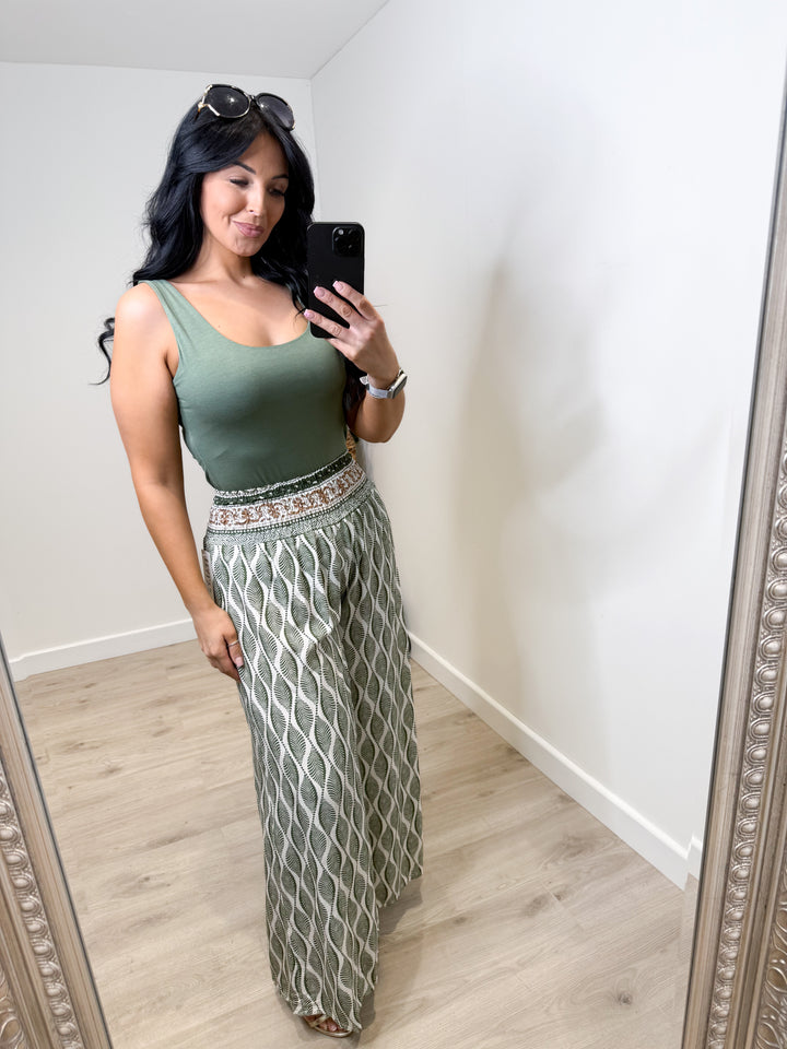 Printed Palazzo - Khaki Green