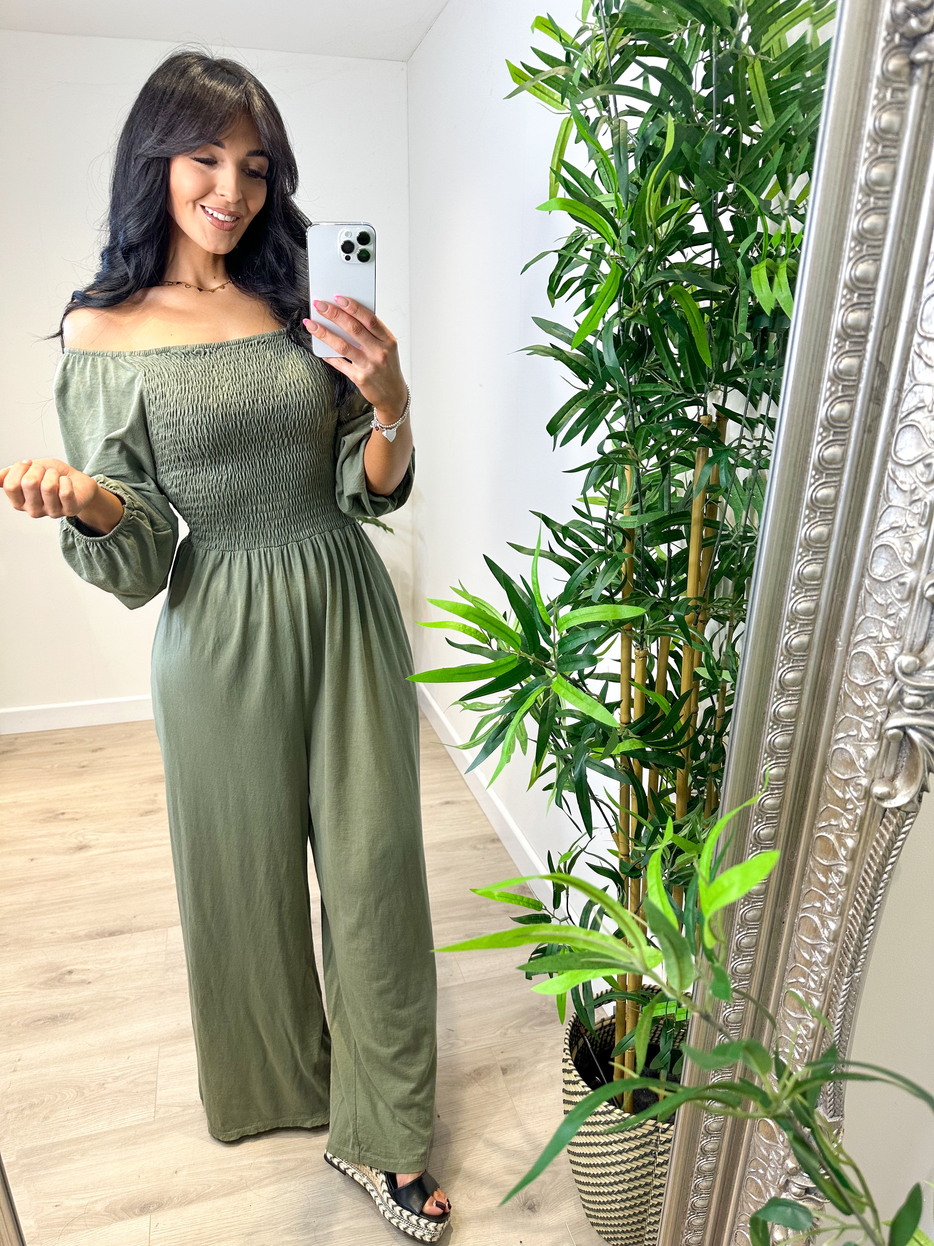 Rory Jumpsuit Khaki Green Off The Rails Boutique