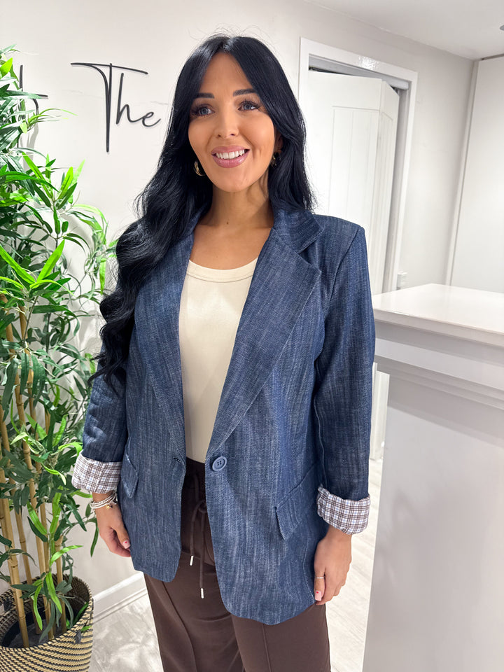 Dark Denim Stretchy Denim Blazer