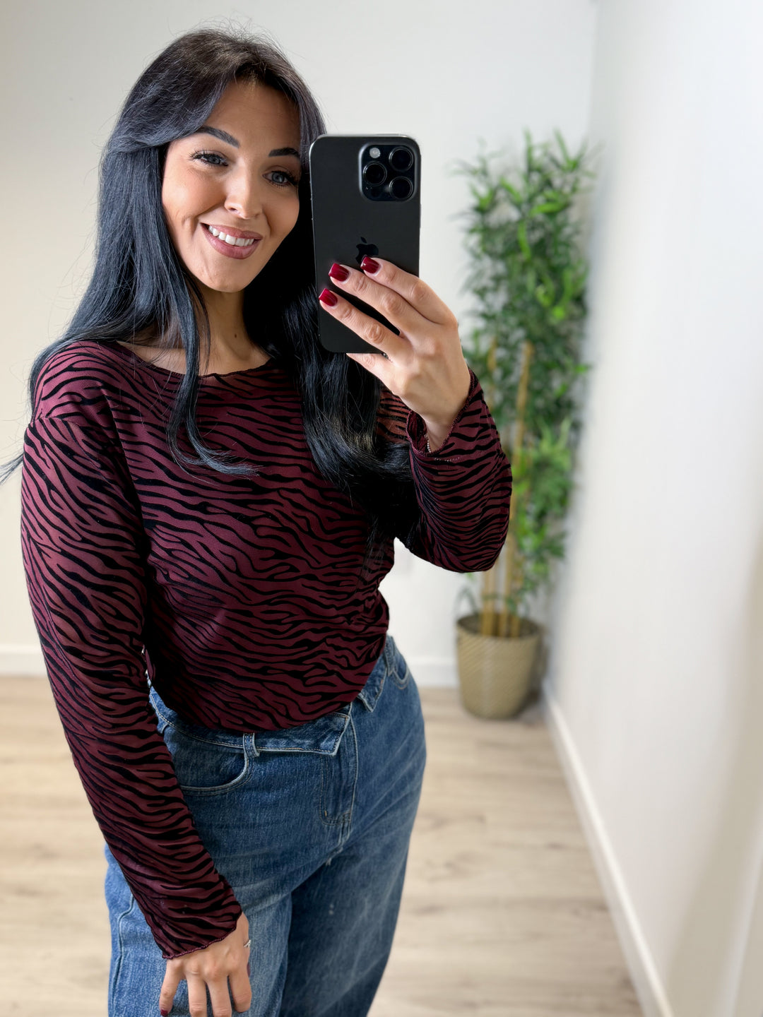 Elodie Zebra Top - Wine