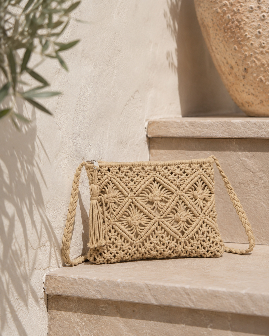 The Crochet Crossover Bag - Camel