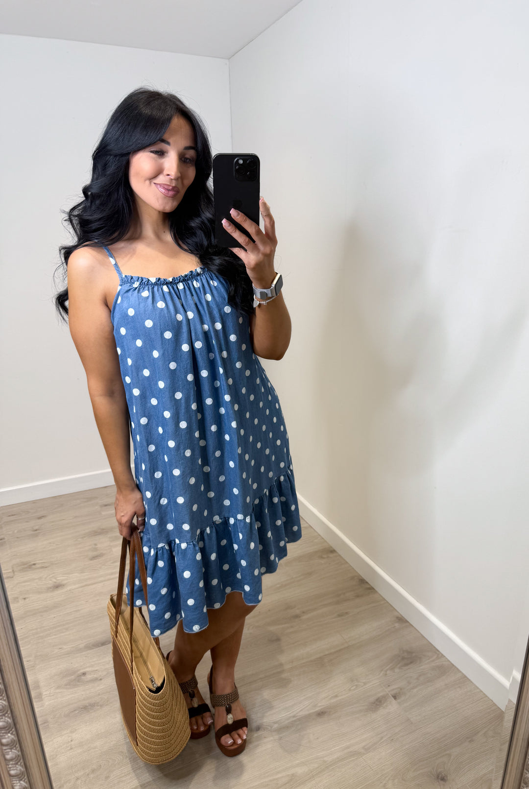 Polka Dot Sun Dress - Dark Denim