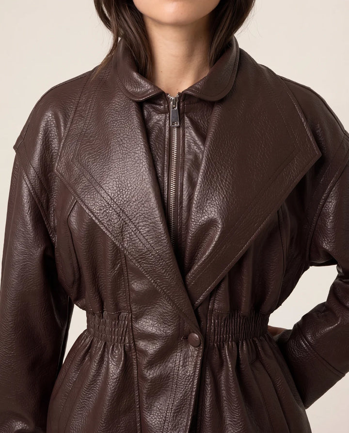 PU Elasticated Waist Jacket - Coffee