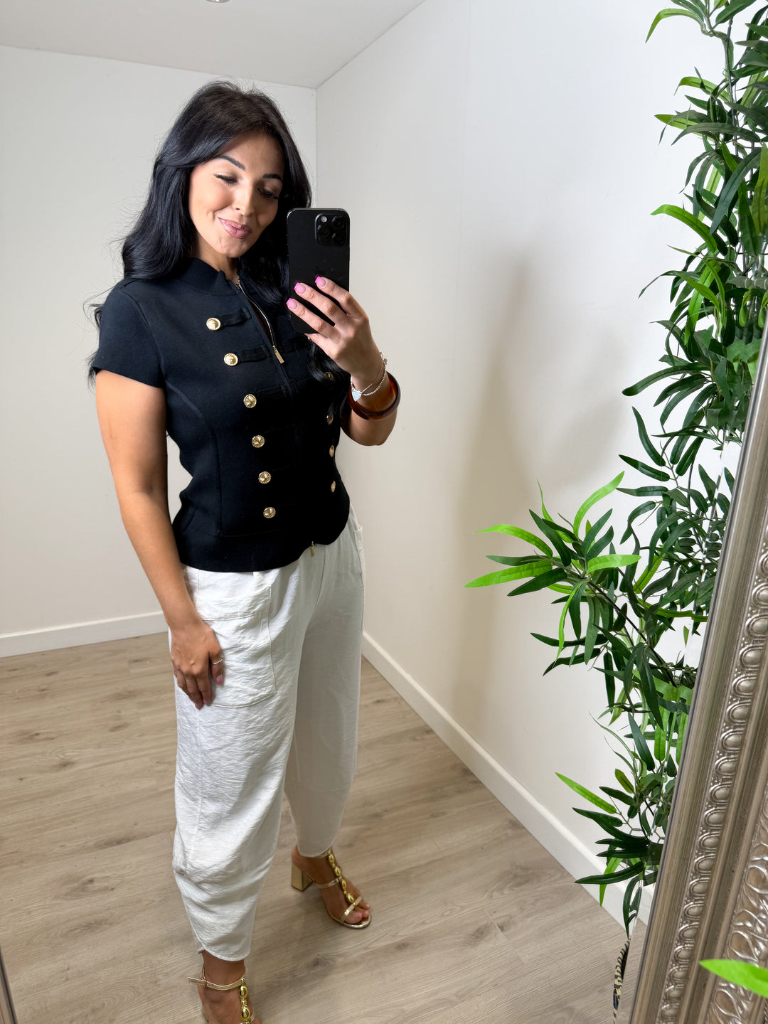 Military Soft Knit Zip Top - Black