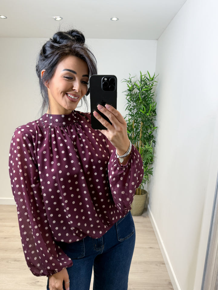 Polka Dot Bubblehem Top - Wine