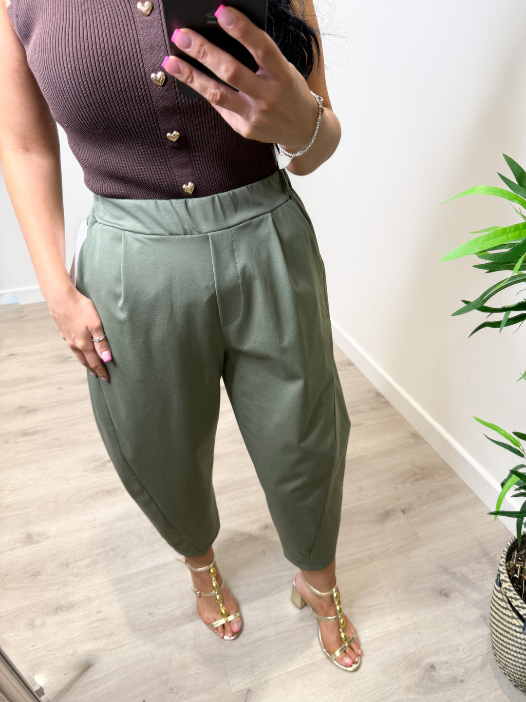 Francis Barrel Trousers - Khaki Green