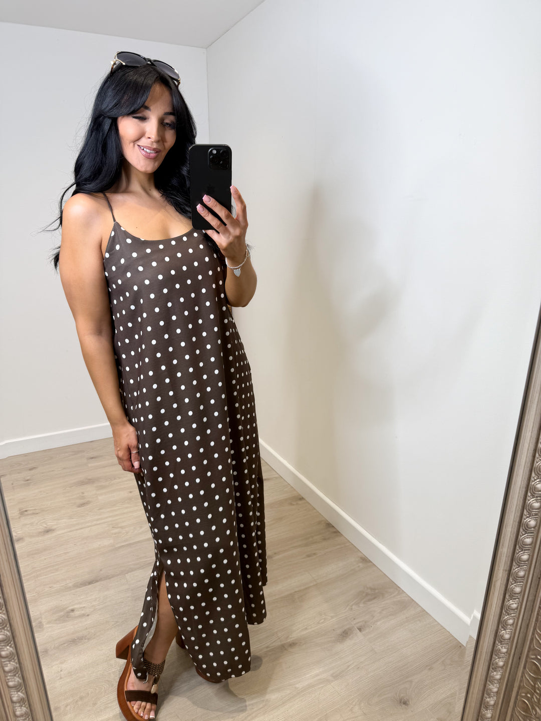 Polka Dot Side Split Dress - Choct