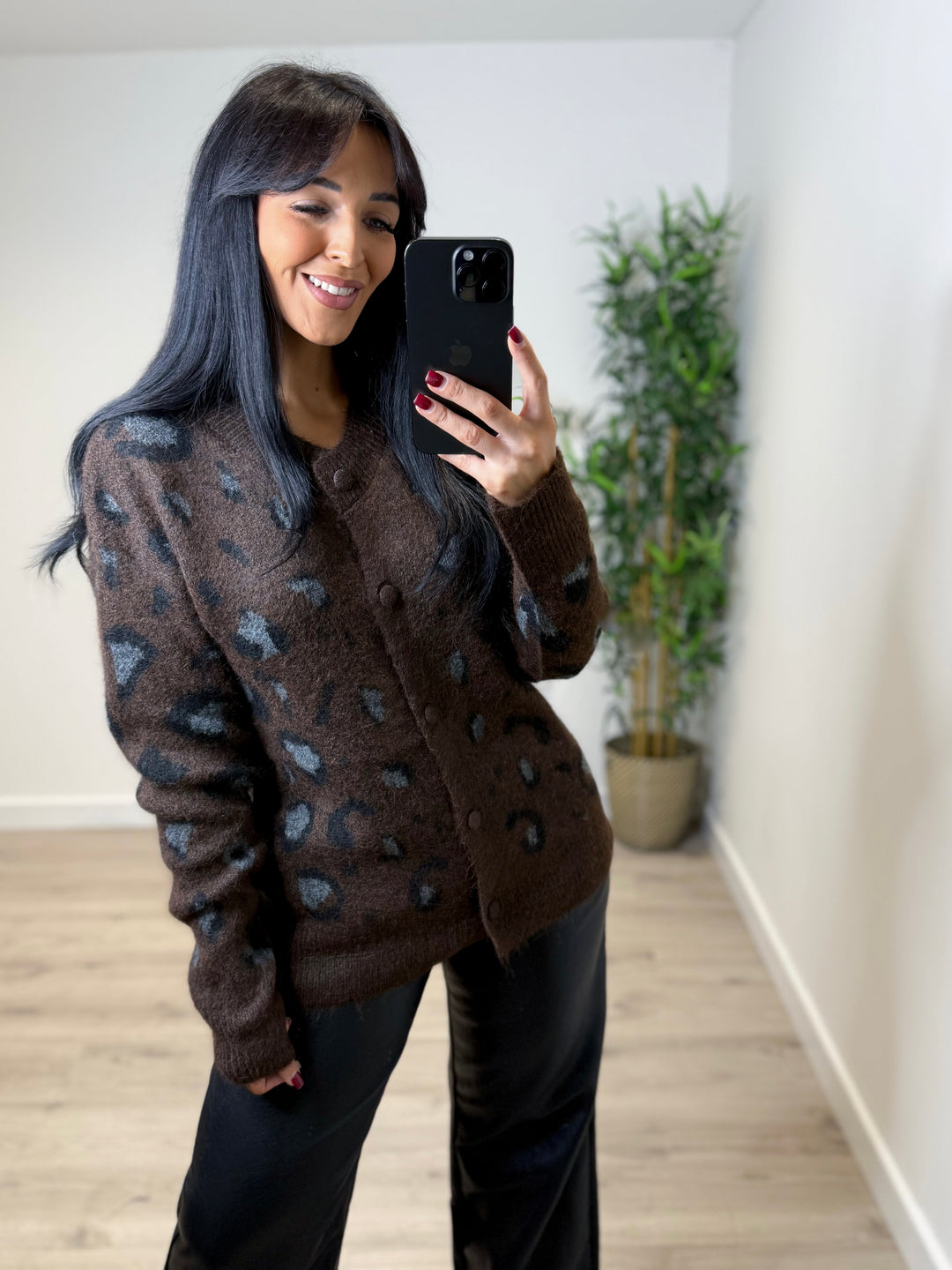 Ellis Leopard Cardigan - Dark Chocolate