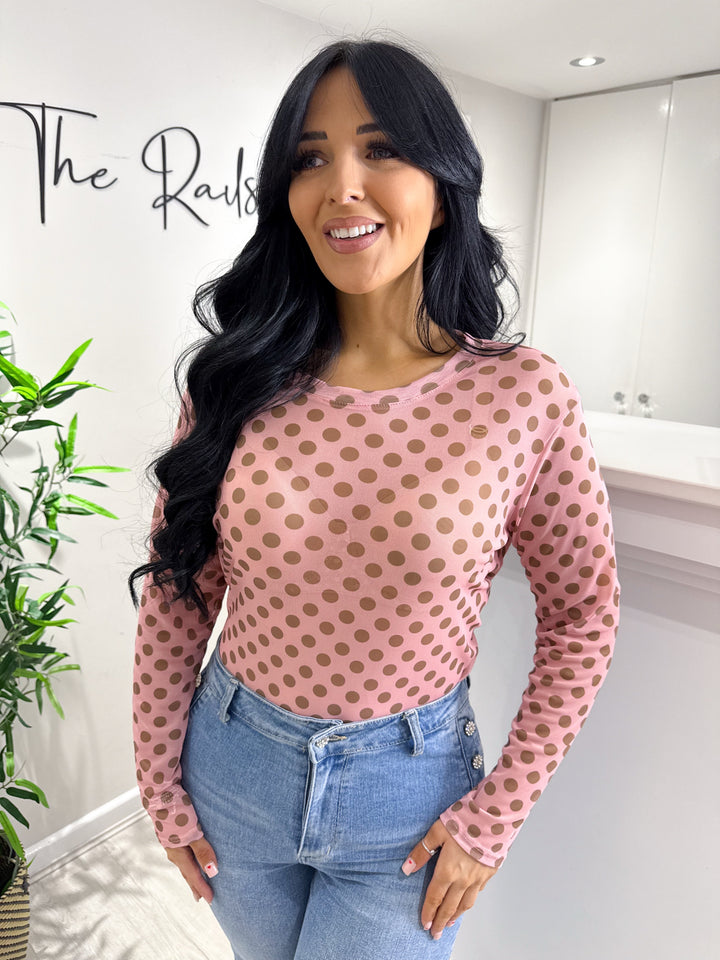 Polka dot Mesh Top - Pink/Mocha