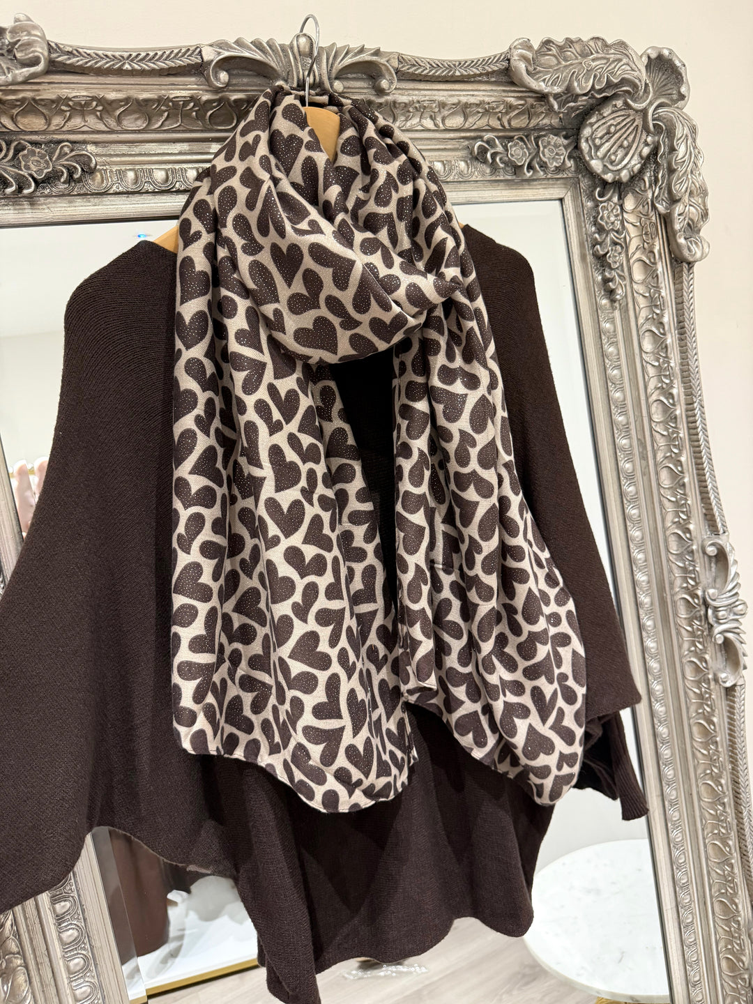 Heart Metallic Scarf - Chocolate