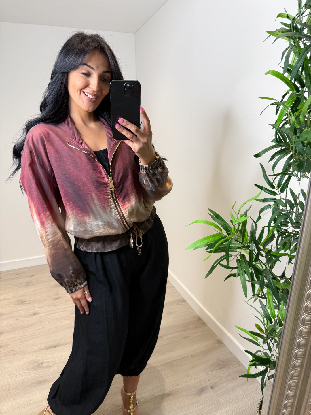 Leopard Ombré Bomber Jacket - Wine