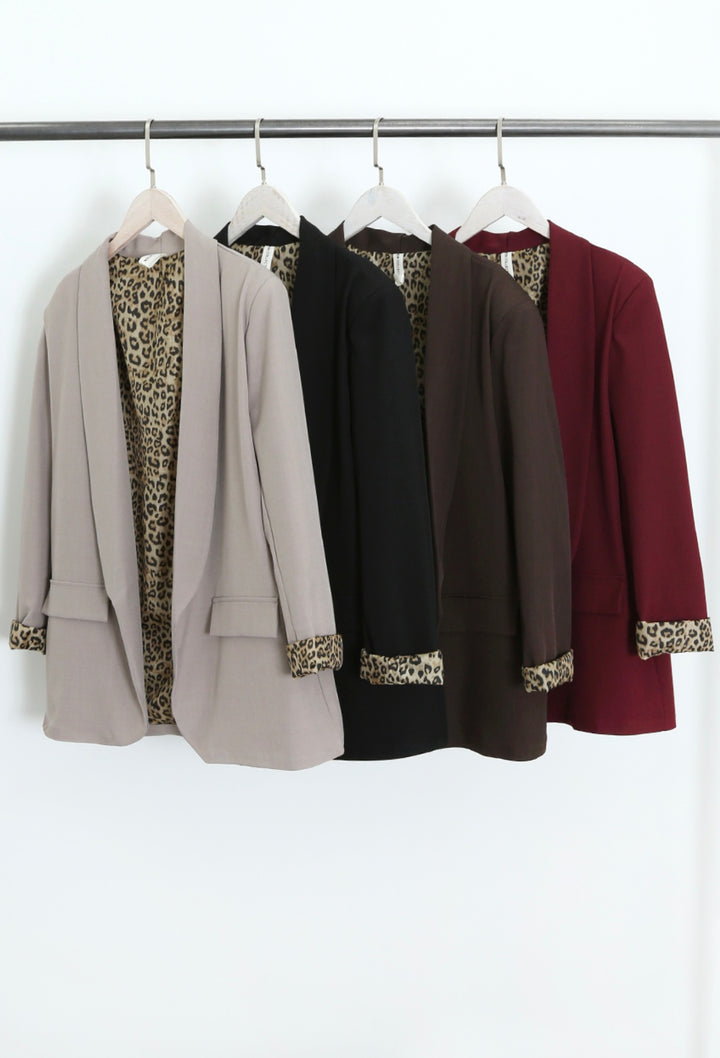 Leopard Cuff Blazer - Chocolate