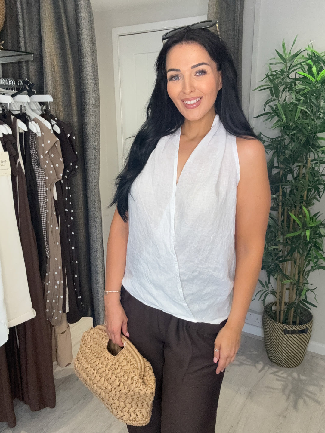 Linen Wrap Top - White
