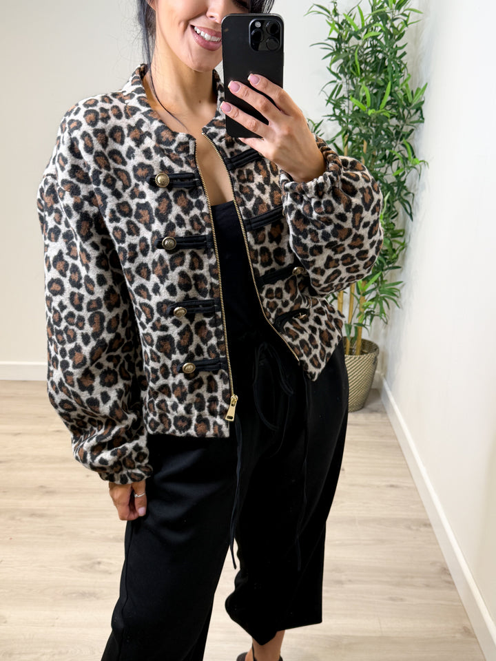 Leopard Fleece Bomber Jacket