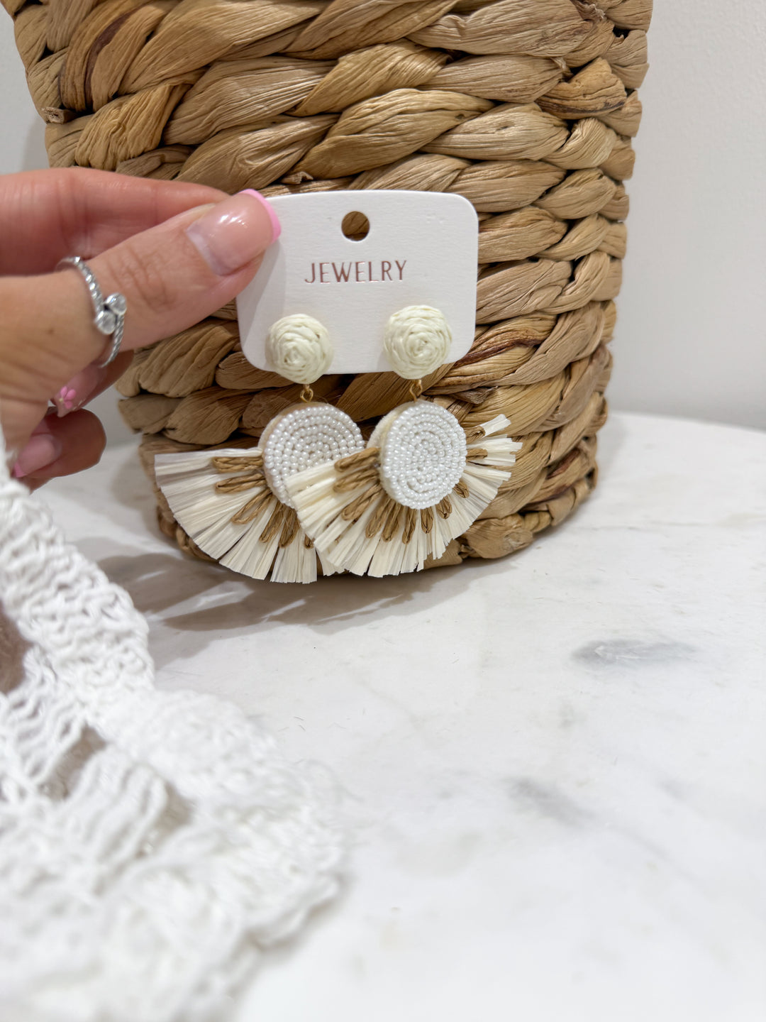 Fan Summer Earrings - Beige