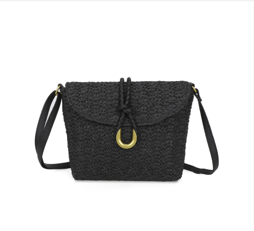 Straw Crossbody Bag - Black