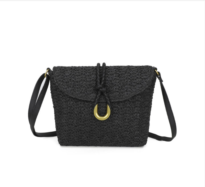 Straw Crossbody Bag - Black