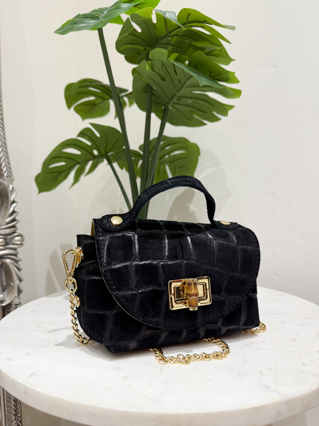 Croc Leather Bag - Black