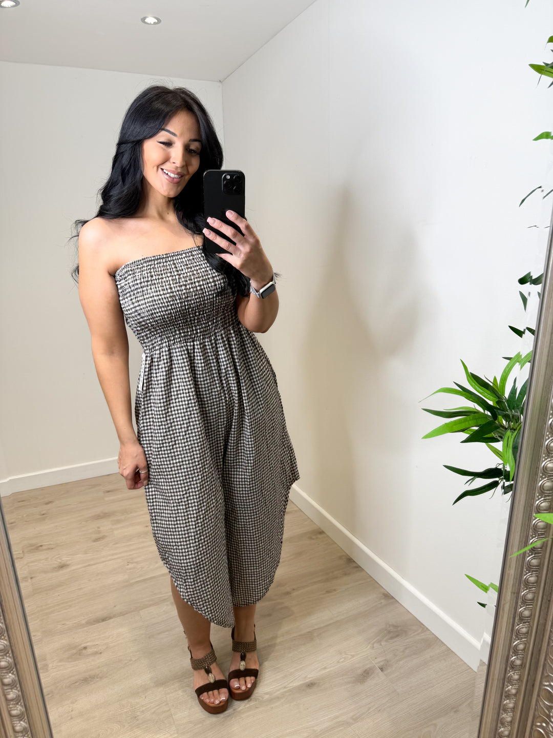 Gingham Jumpsuit - Chocolate