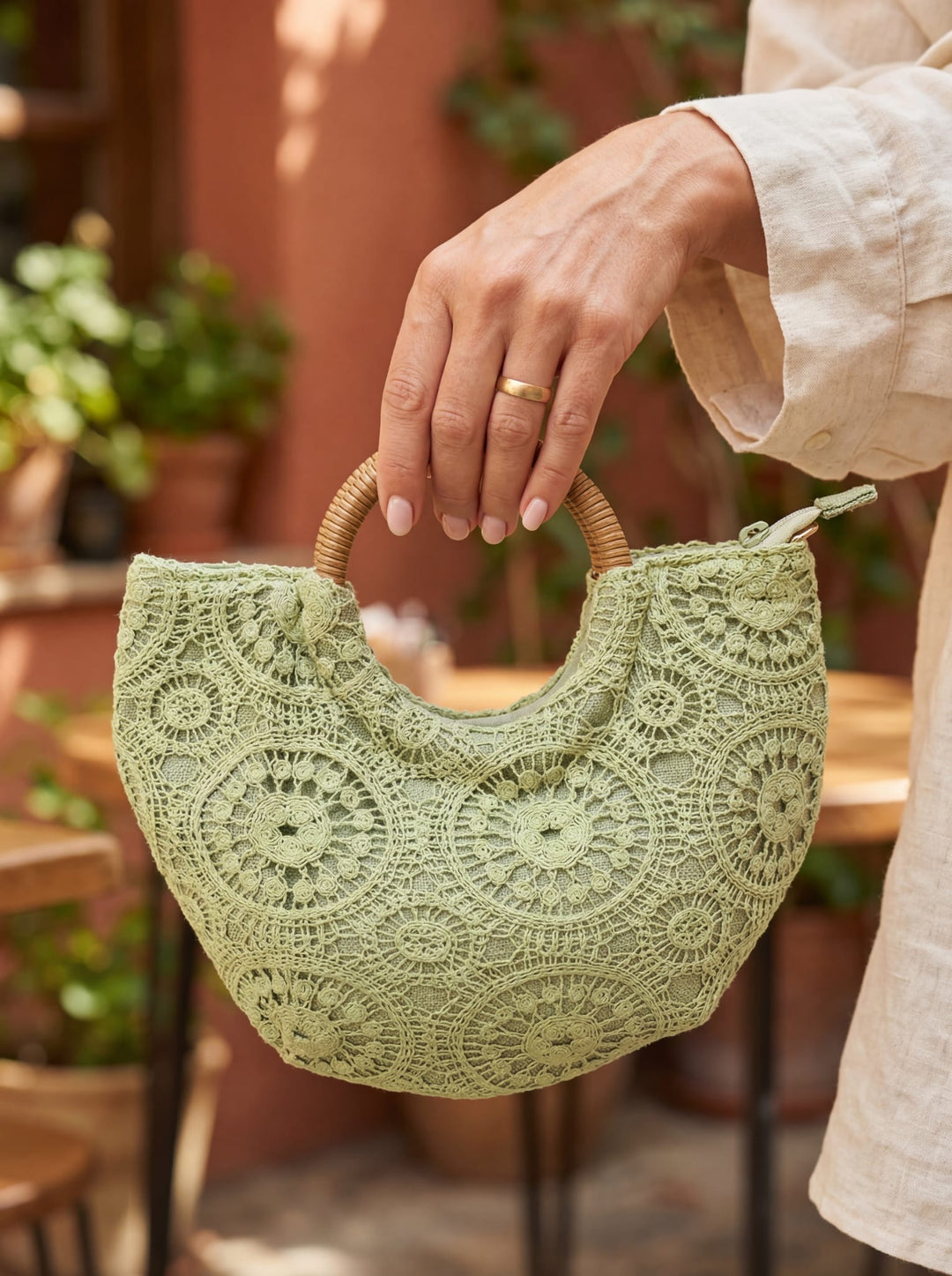 Brielle Crochet Bag - Sage Green