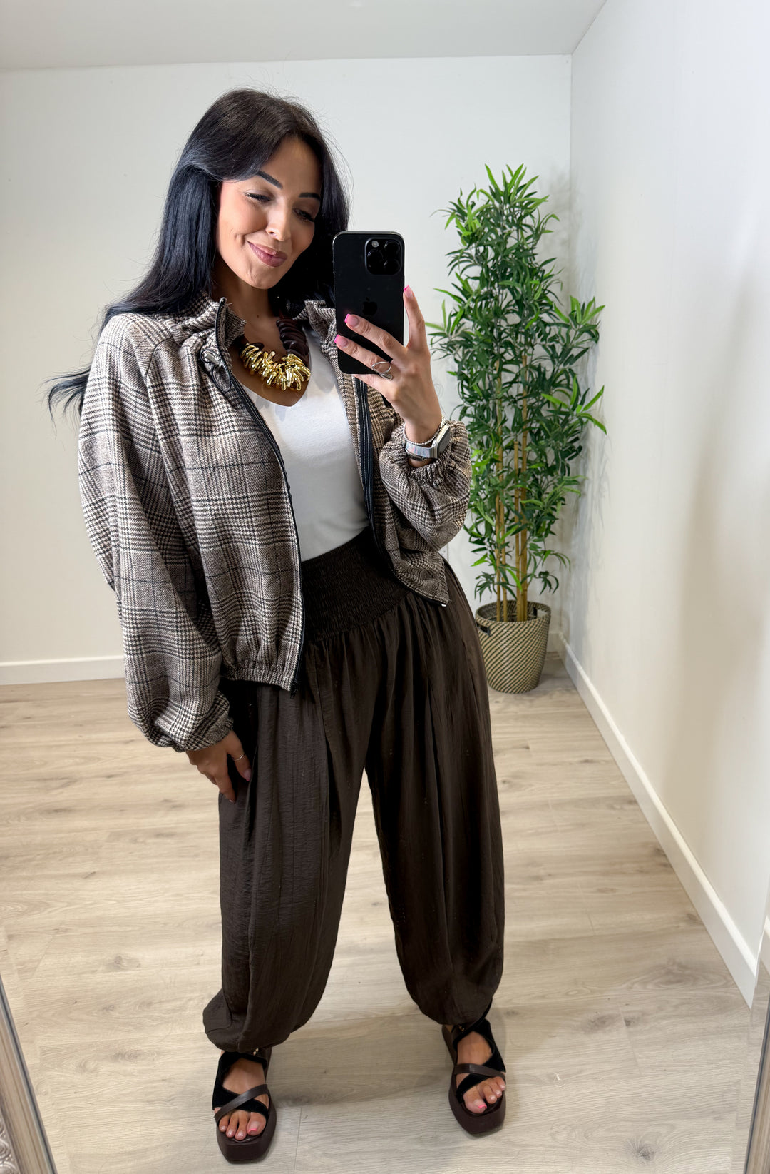 Gingham Jacket - Chocolate