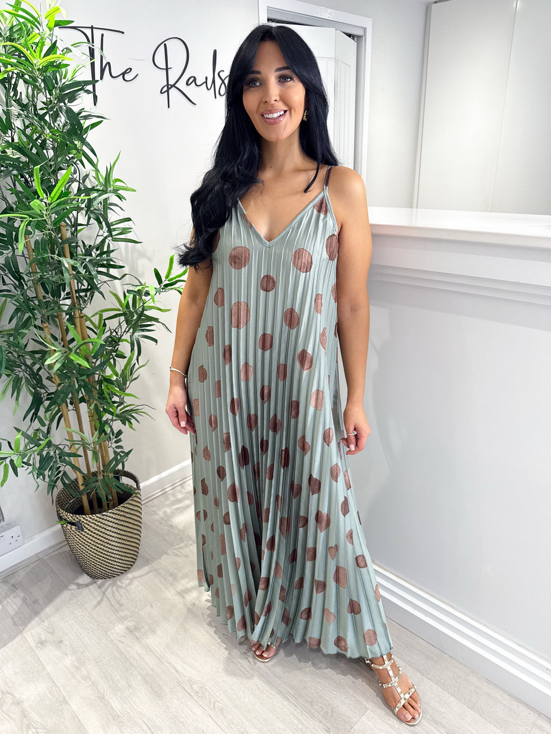 Polka Dot Dress - Khaki Green (DAMAGED NO RETURN!)