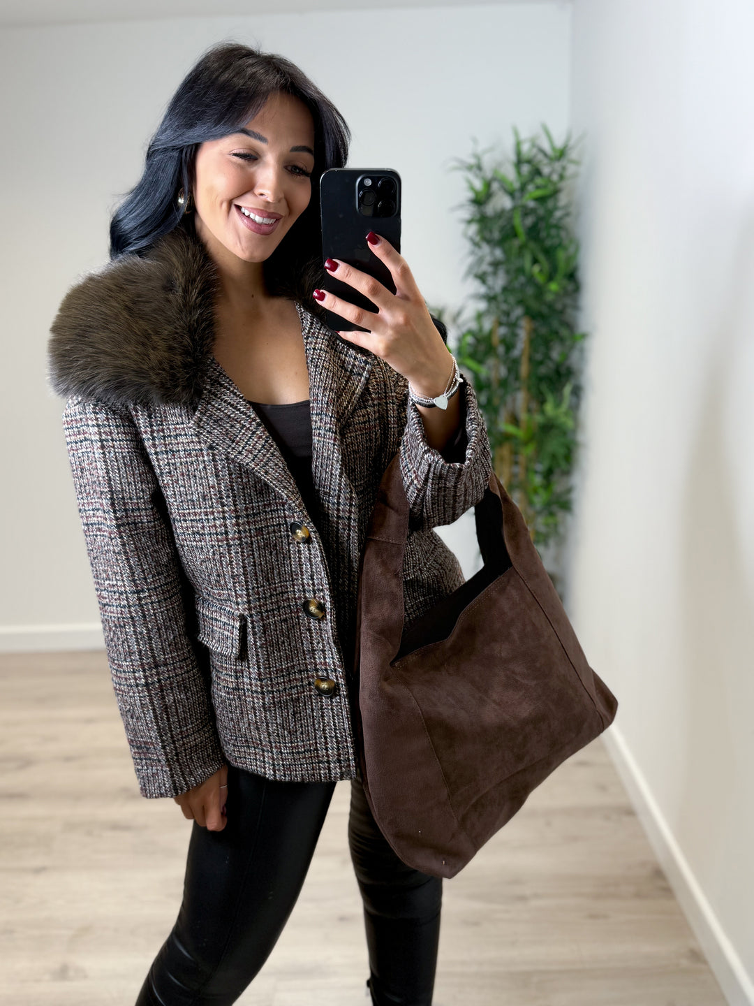 Elena Checked Jacket - Chocolate